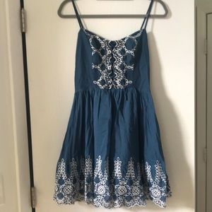 GUESS Elegant Blue Embroidered Dress